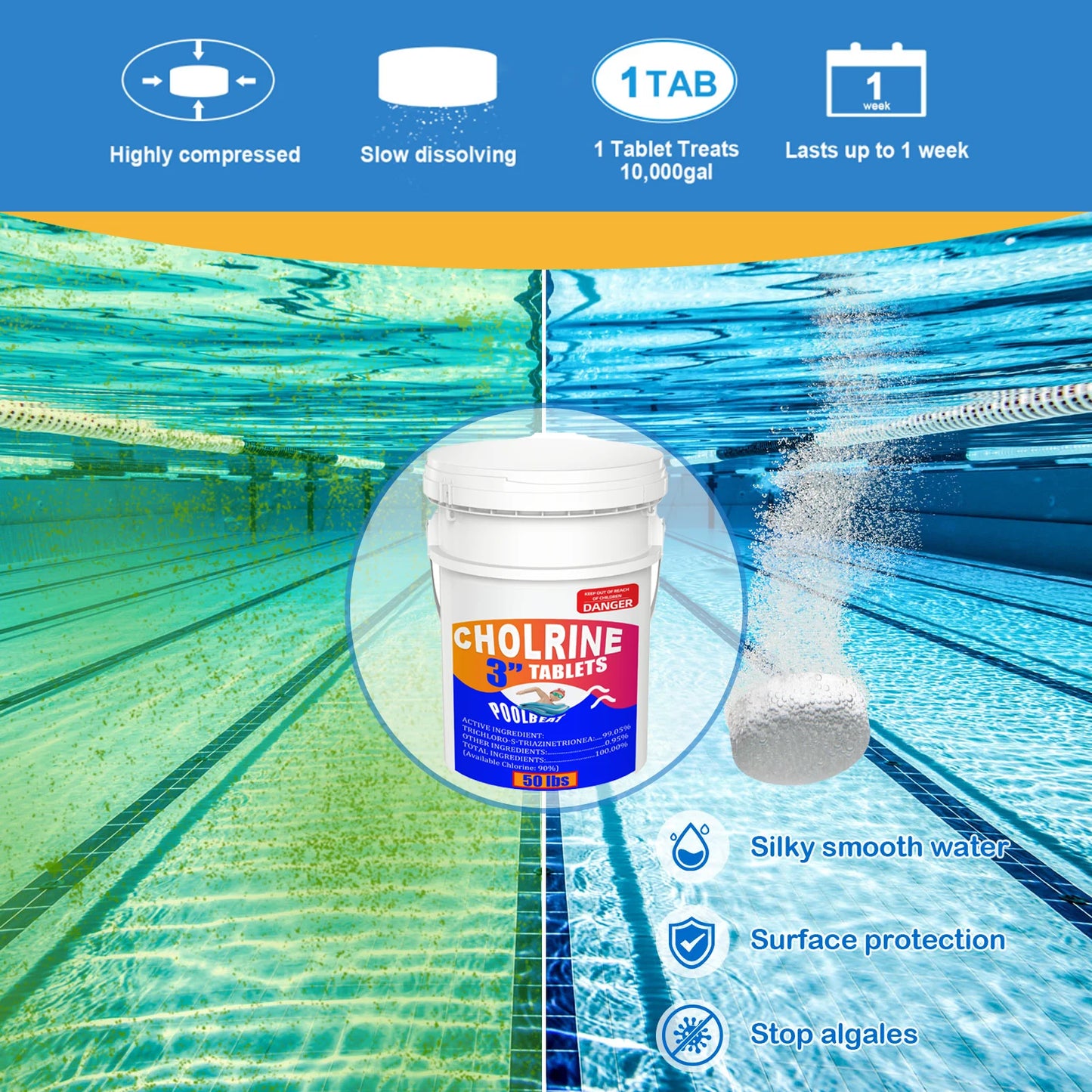 3 inch 50 Pounds Chlorine Tablets ,  Stabilized Chlorine Tablets
