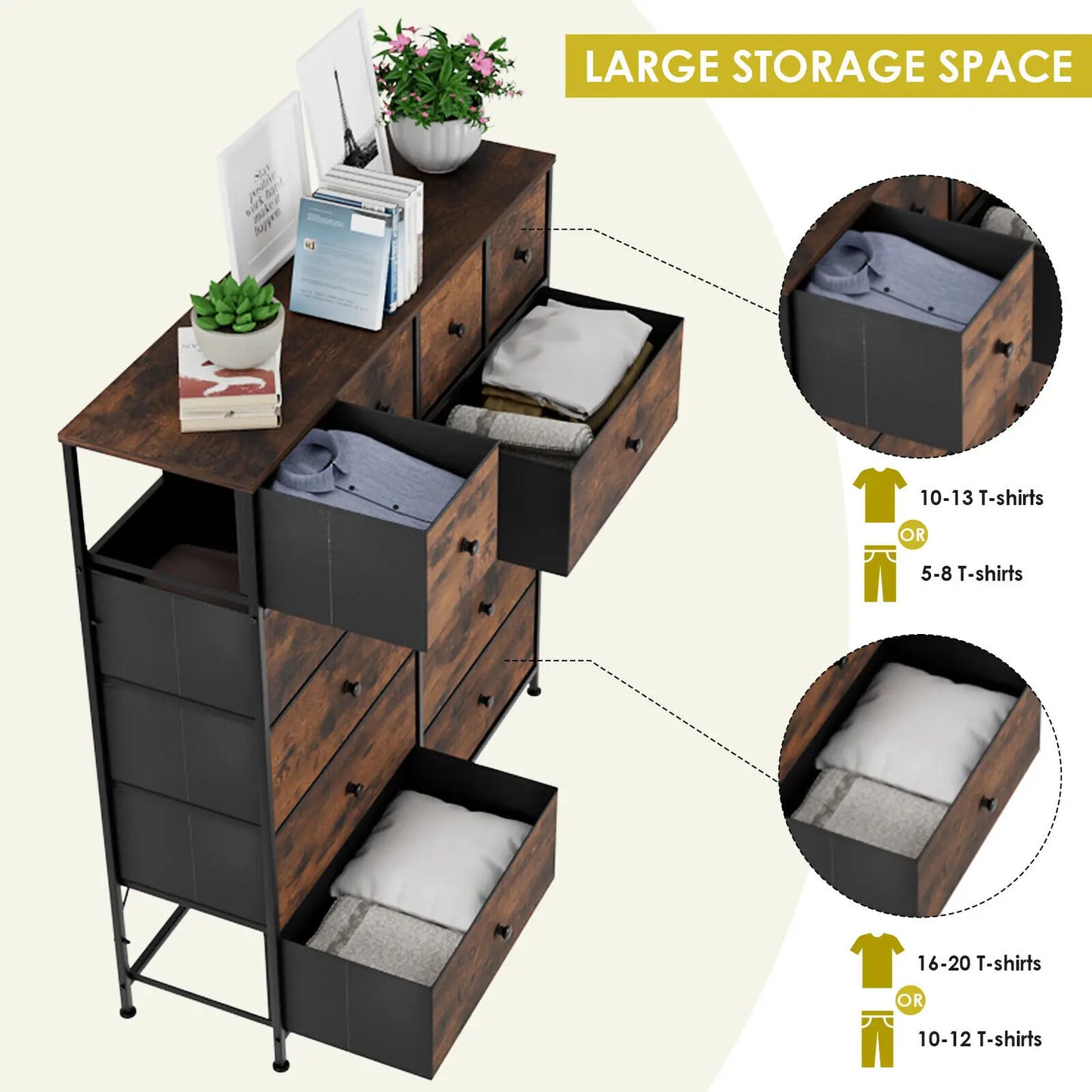 Dresser Storage Tower Organizer, Chest of Drawers 12 Fabric Drawers