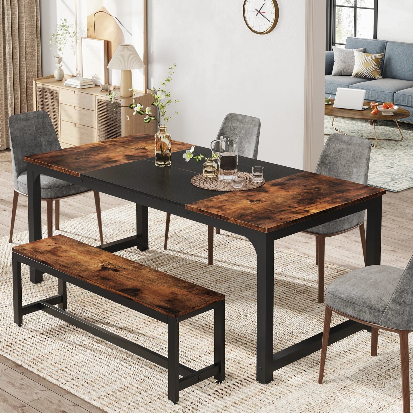 Dining Table, Industrial Kitchen Table for 6-8 Person,
