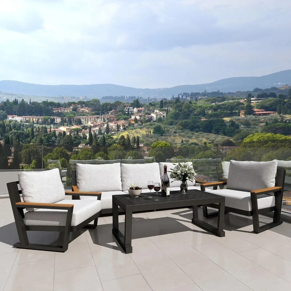Aluminum Outdoor Furniture with Coffee Table,5 Seats Patio Furniture Set Sectional Waterproof Sofa with Conversation Set Table w