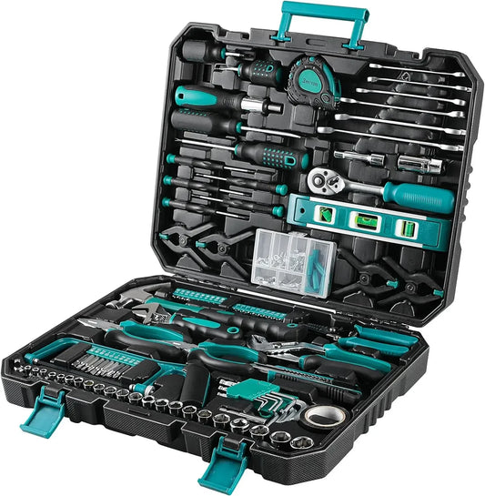 198 Piece Tool Box, Hand Tool Set, Ratchet Socket Tool Set,