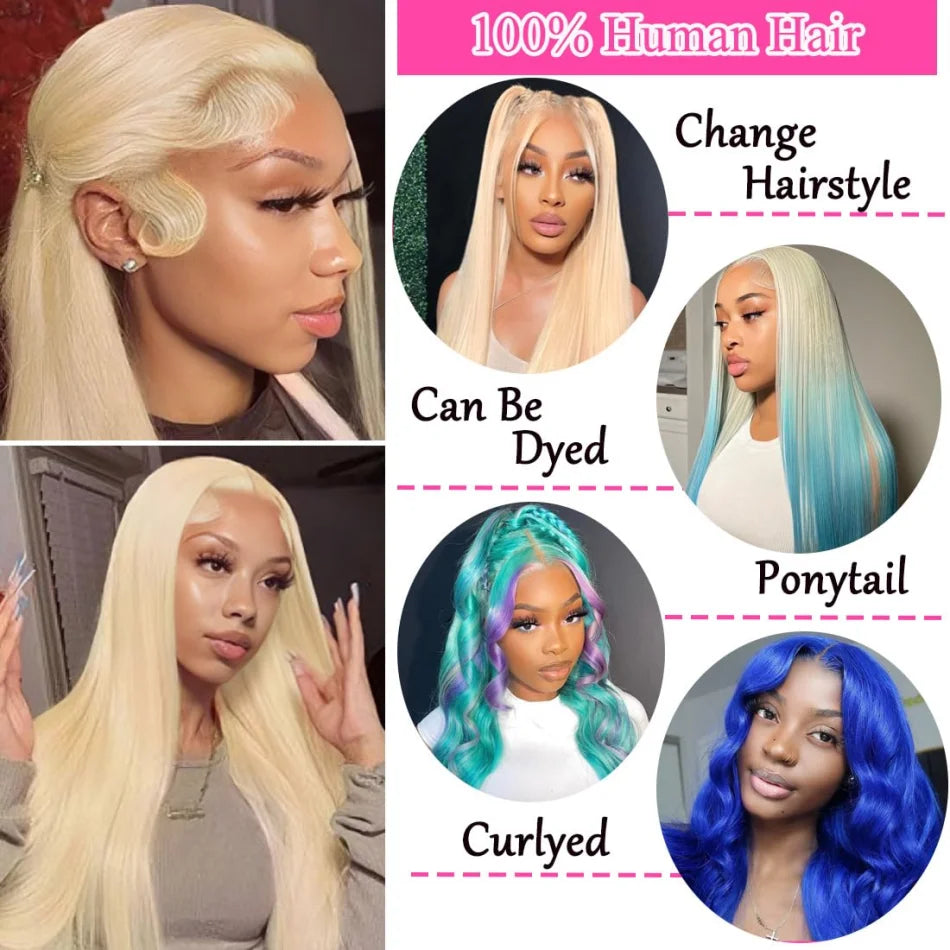 Blonde  Lace Front Wig 100% Human Hair  Density Straight  Frontal Wigs