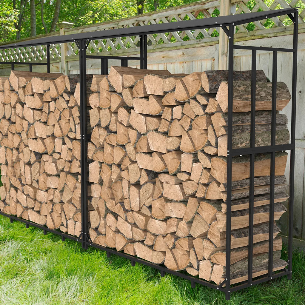 70" Outdoor Metal Log Stack Holder Store Wood Firewood Rack Garden
