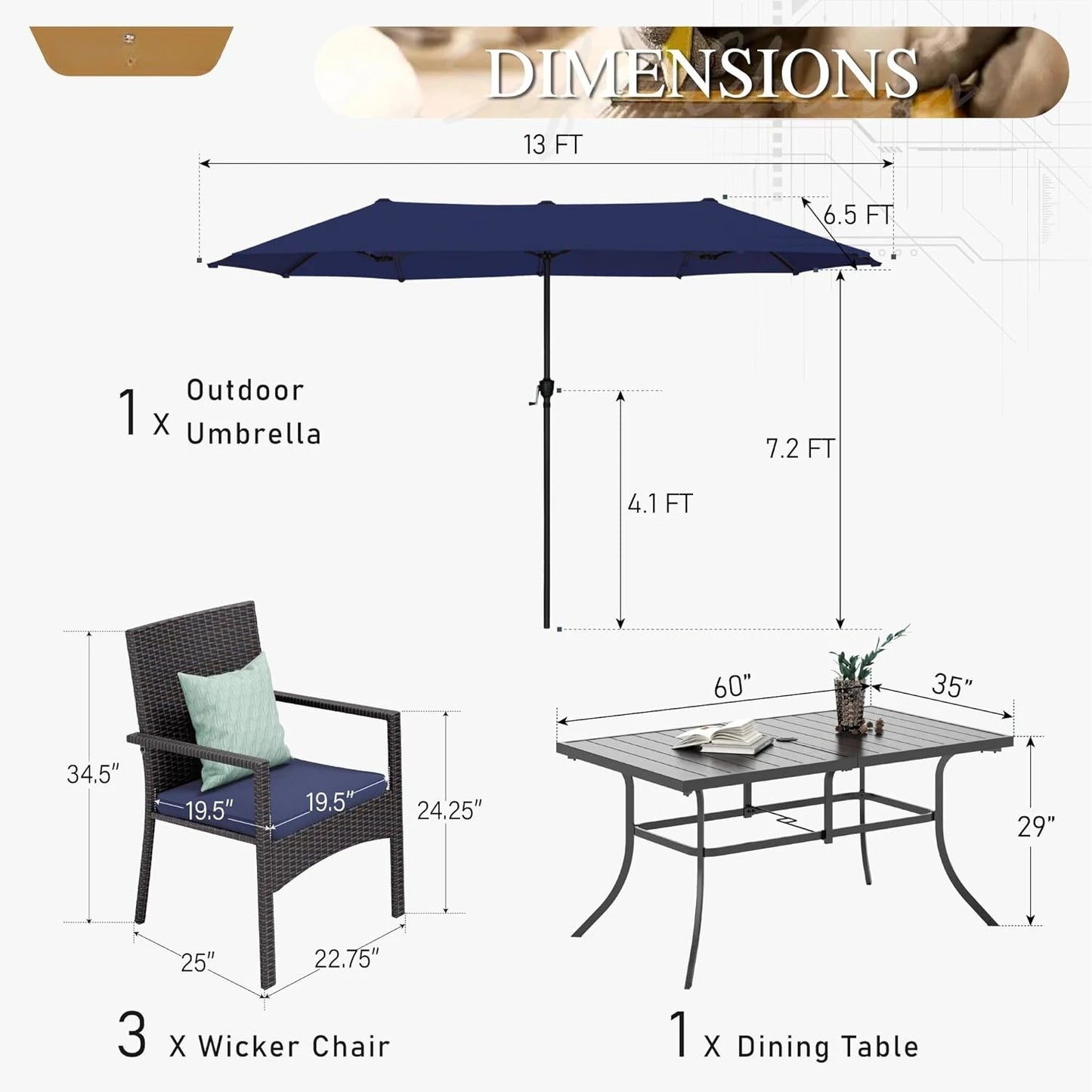 Patio Outdoor Table and Chairs Set with Umbrella Navy, Patio Dining Sets