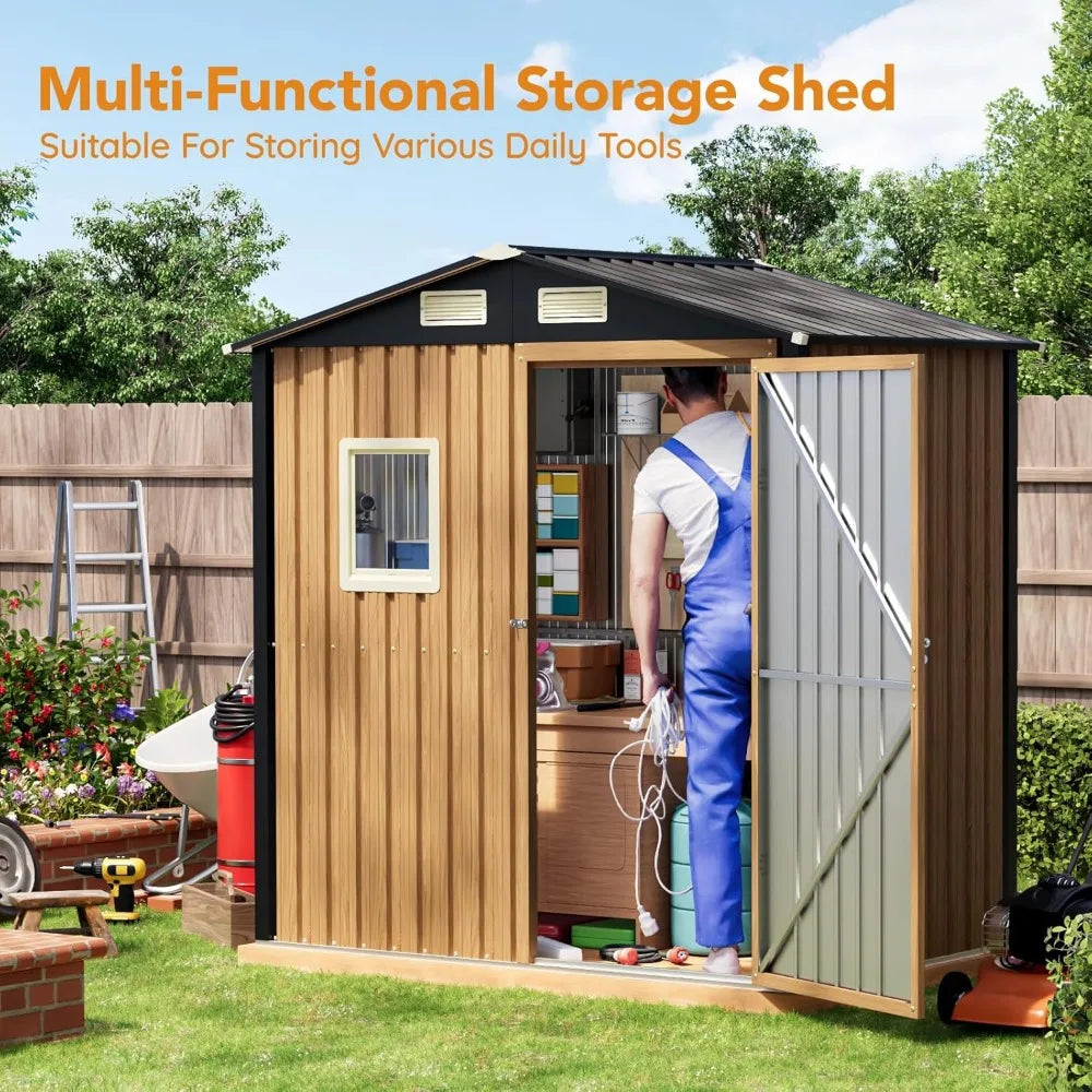 6X4FT Garden Storage Shed with Lockable Door, Steel Tool Shed