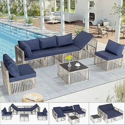 7 Pieces  Outdoor Patio Furniture Set, Wicker Outdoor Sectional