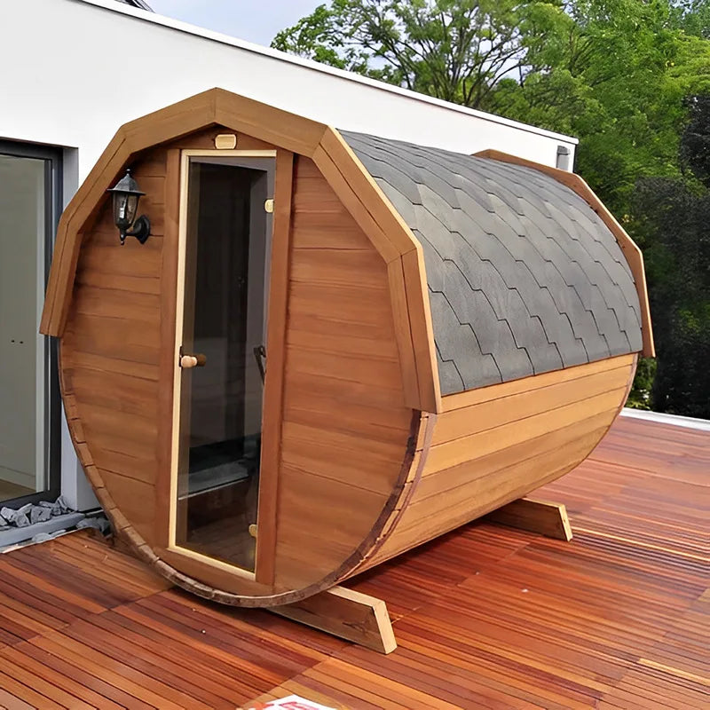 Wholesale barrel sauna wooden door 6 people homemade steam
