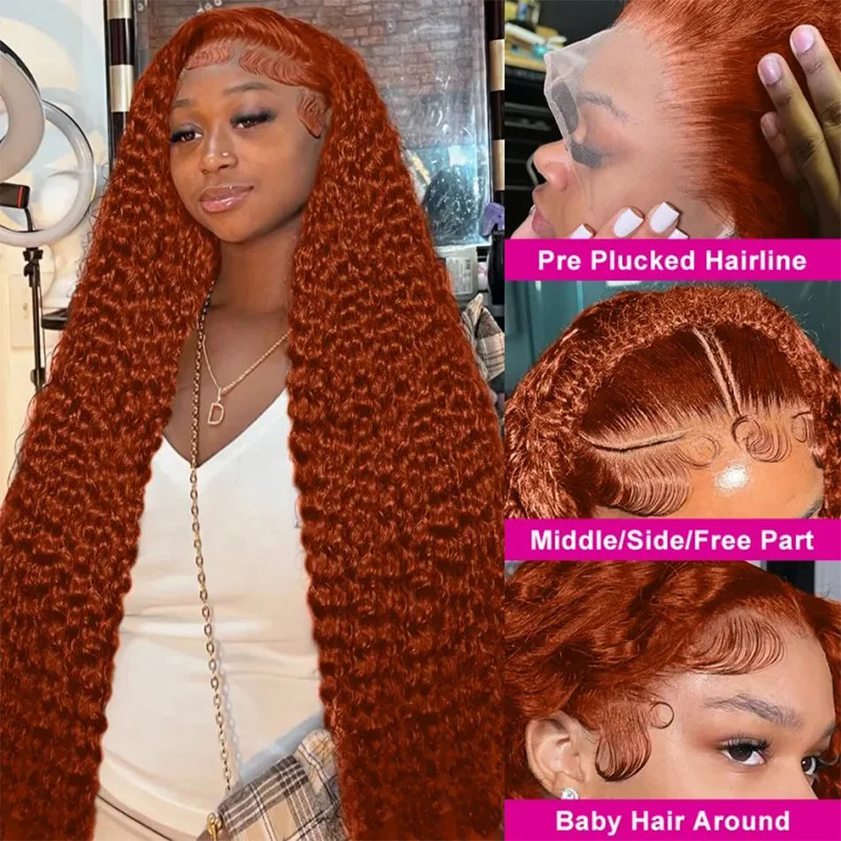 250 Density 350 Orange Ginger Curly Human Hair Wigs