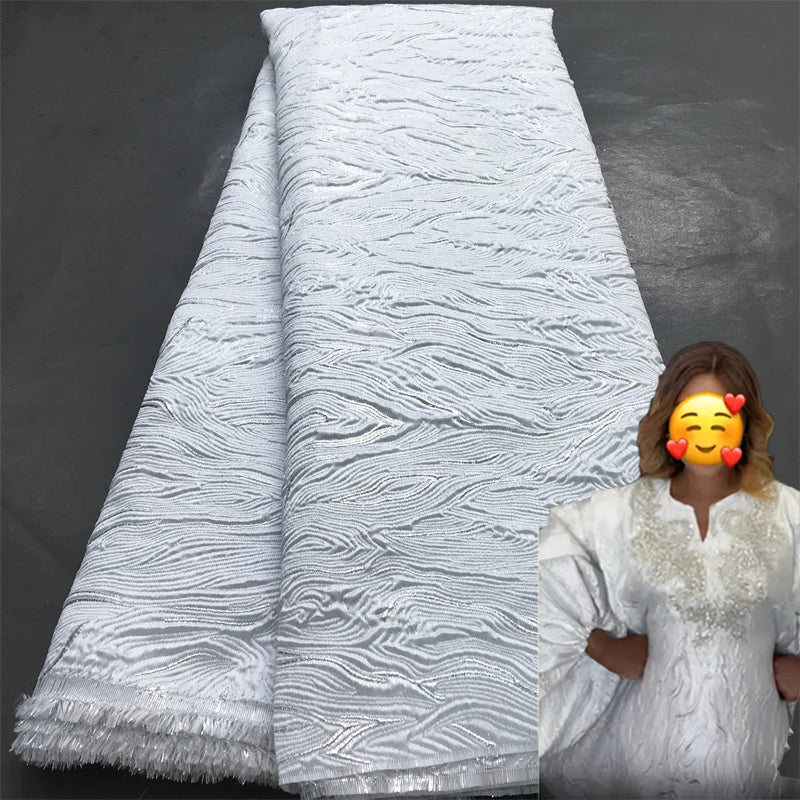 White Luxury African Jacquard Lace Fabric  Nigerian Brocade Lace Fabric