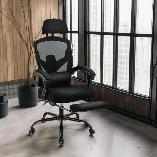 High Back Mesh Rolling Swivel Reclining Office Desk Chair Footrest Headrest Lumbar Support Comfy Arms Wheels