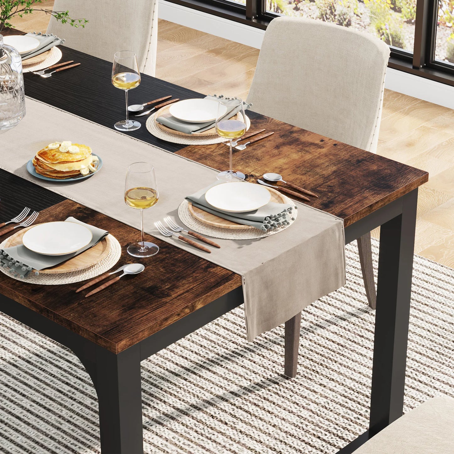 Dining Table, Industrial Kitchen Table for 6-8 Person,