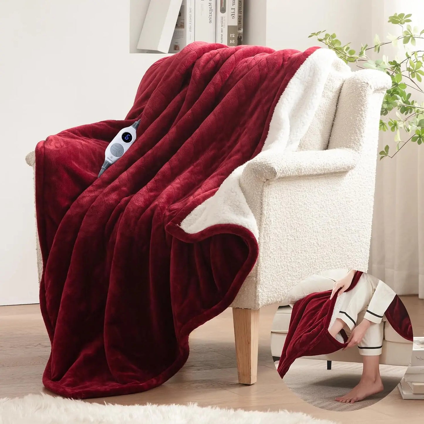 Electric Blanket with Foot Pocket for Adults Ultra Soft Flannel
