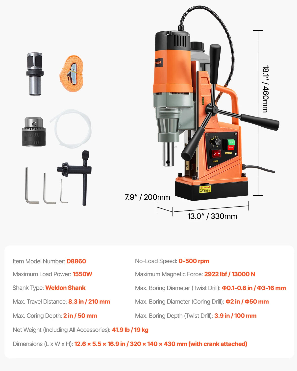 1300W 1400W 2" Electric Drilling Machine Magnetic Drill Boring