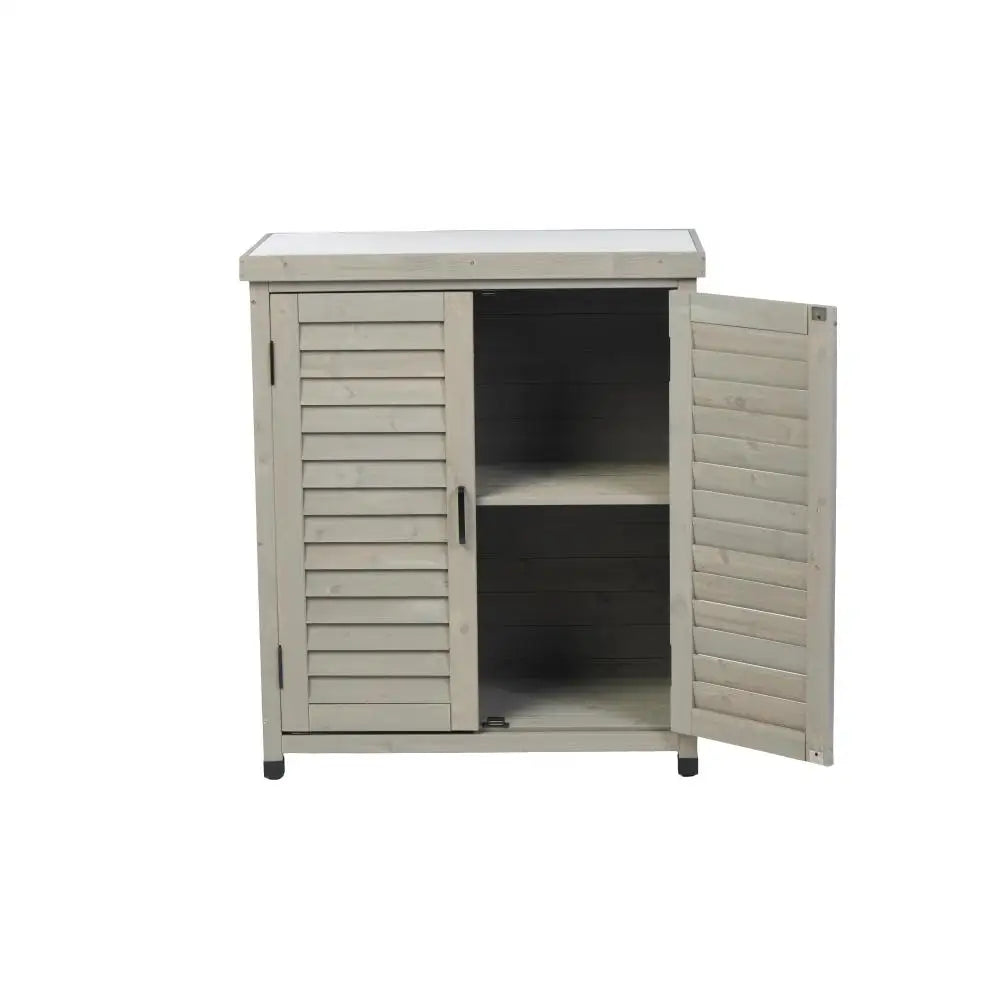 Potting Bench with Storage Cabinet and Metal Table Top for Outdoor Patio,'