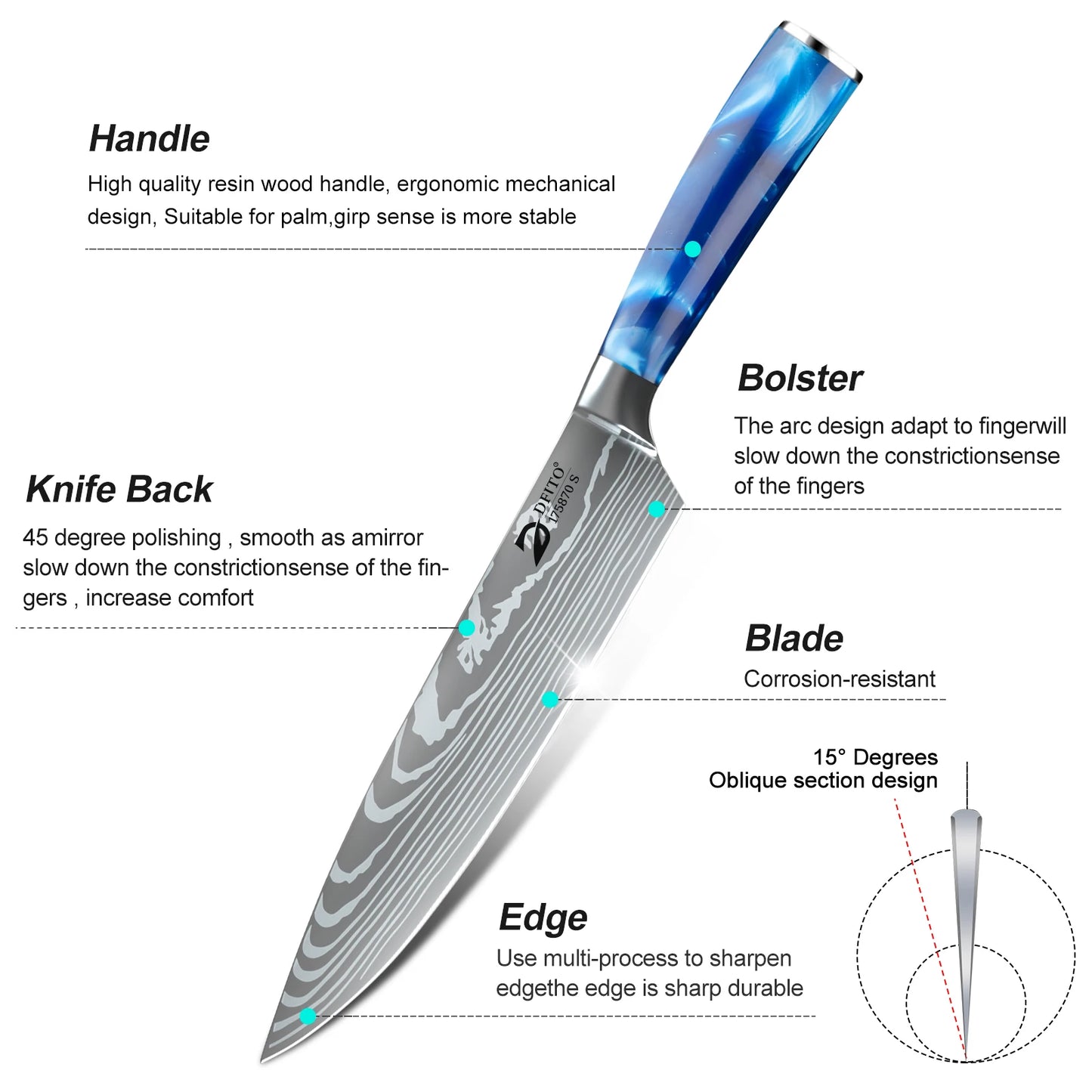 8PCS Chef Knife Kitchen Knives Set Utility Boning Knife