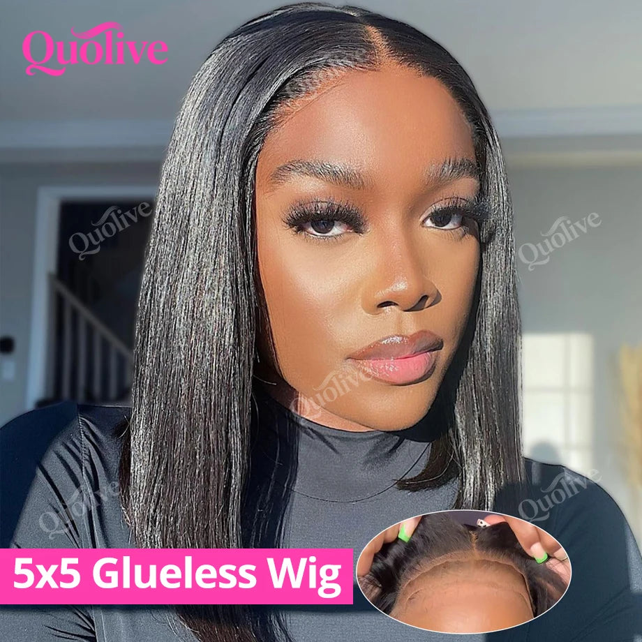 Short Bob Wig Human Hair Wear And Go Glue less Wigs 5x5 Hd Lace Closure Wig 13x6