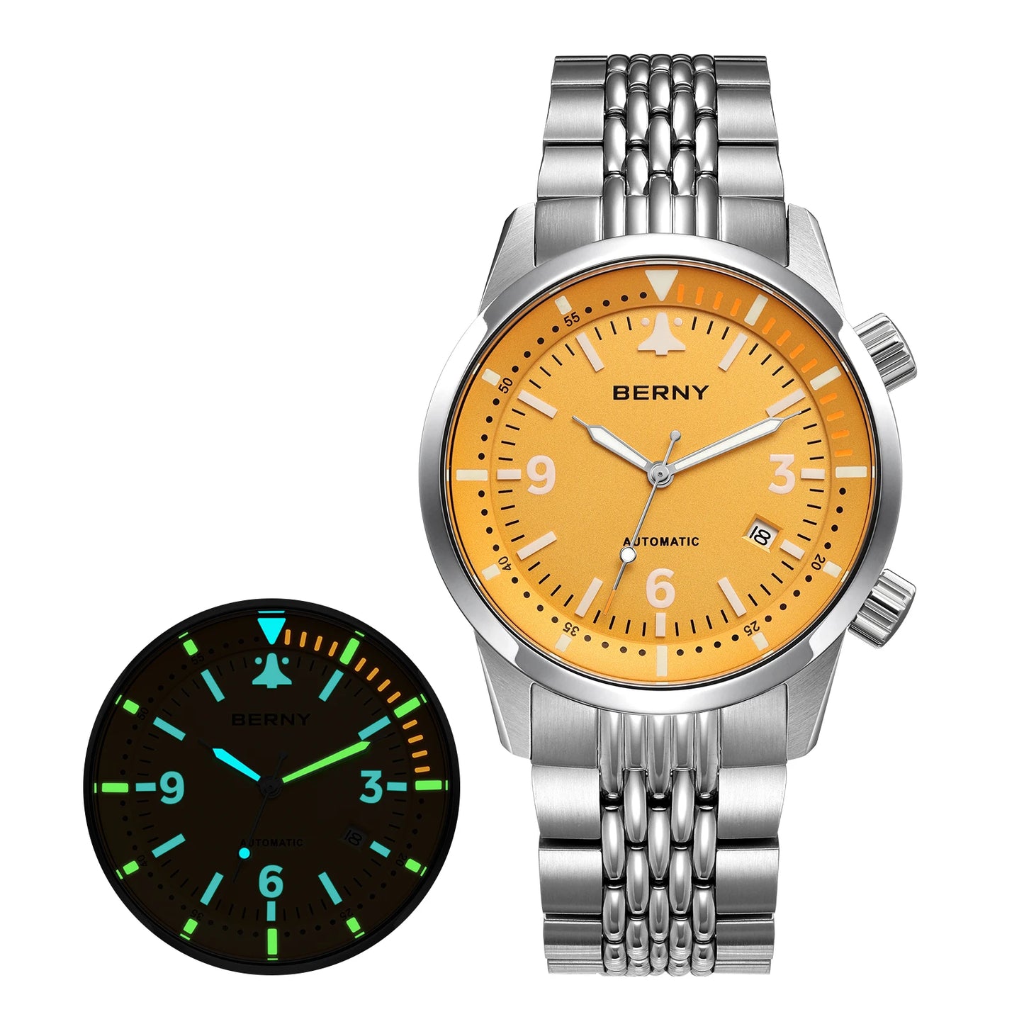 BERNY 20ATM Automatic Men's Diving Watches Top Luminous Sapphire AR Coated Diver Watches