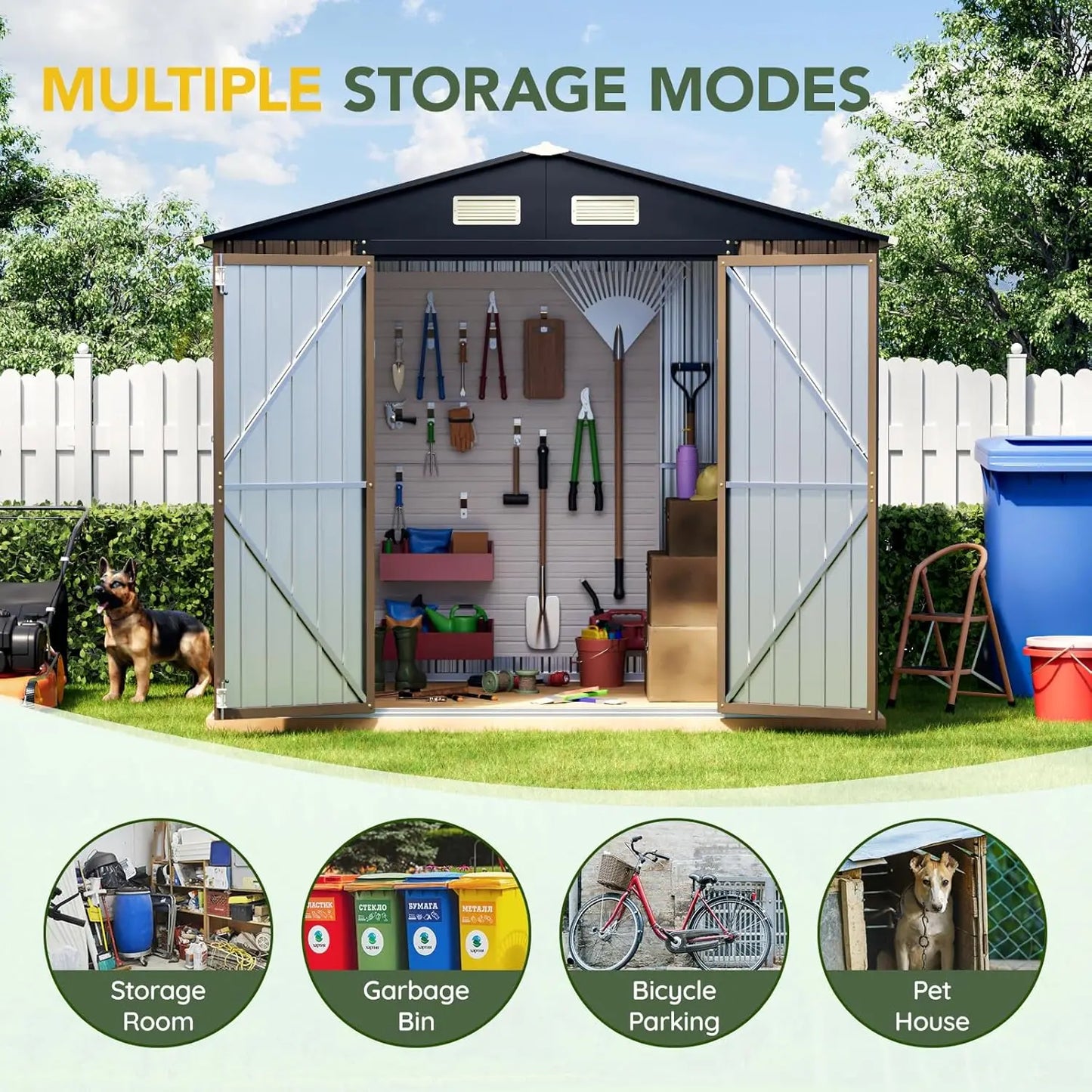8x6FT Outdoor Steel Storage Shed with Lockable Doors, Weather-Resistant Met