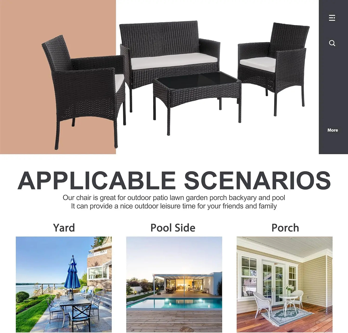 4 Piece Outdoor Patio Furniture Sets, Small Wicker Patio Conversation Furniture Rattan Chair Set