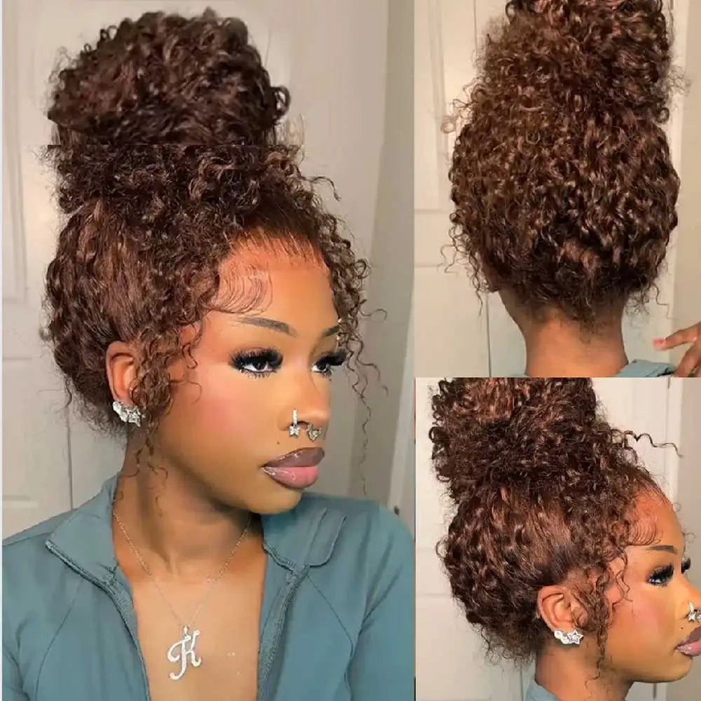 Chocolate Brown 30 Inch Deep Wave Lace Front Wig Glue less Wig Human Hair