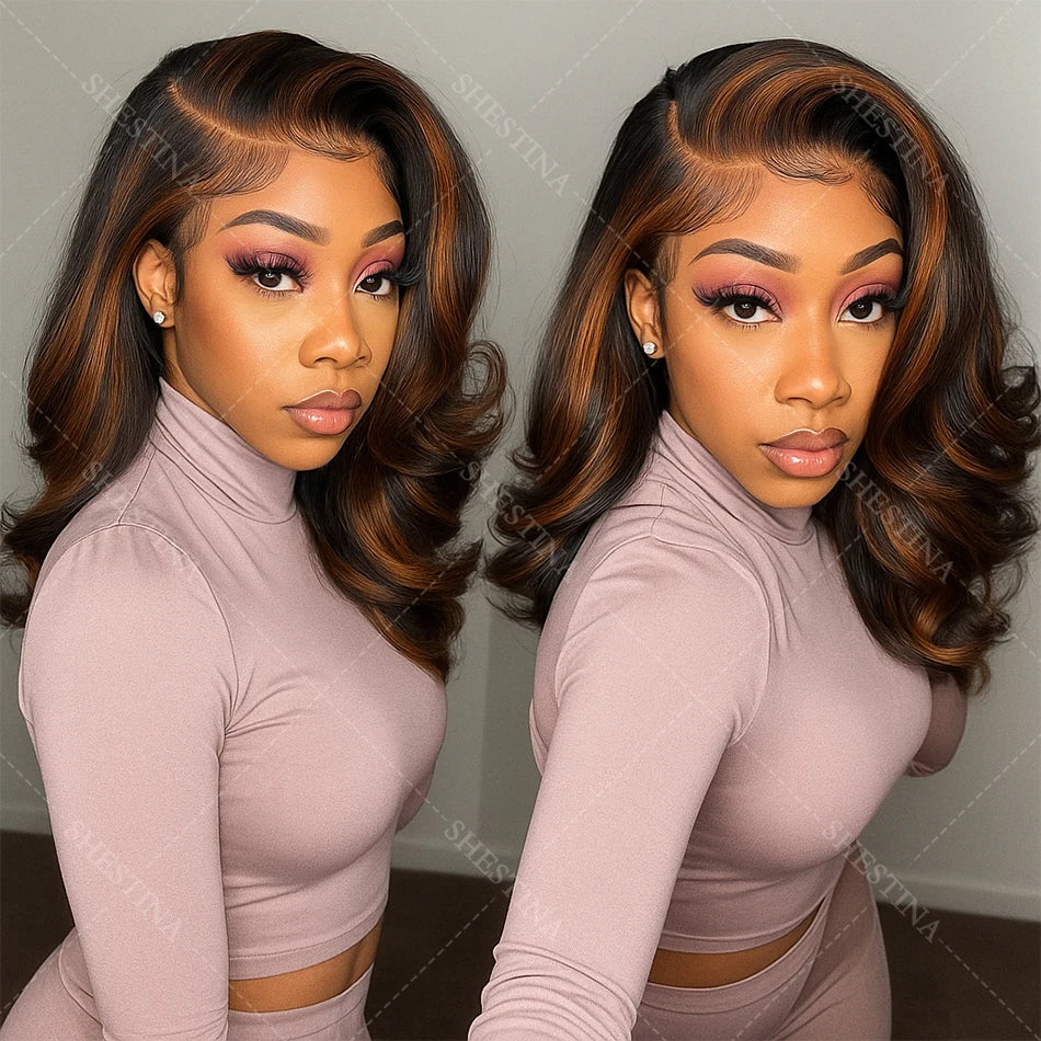 1B/30 Highlight Short Bob Wig Human Hair 200% 13x4 Body Frontal Wigs
