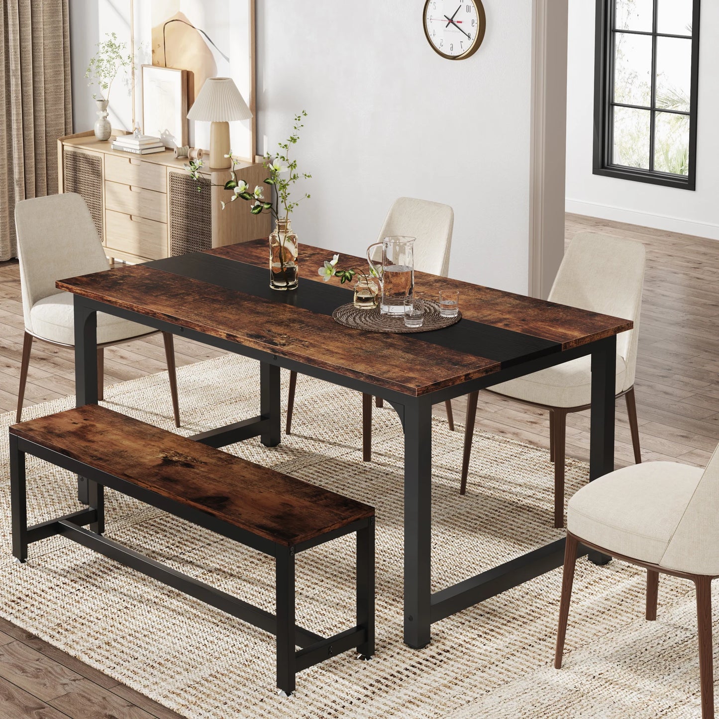 Dining Table, Industrial Kitchen Table for 6-8 Person,