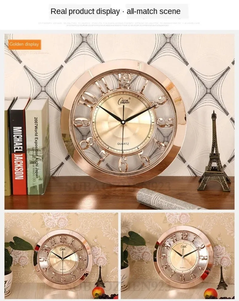 16-inch Large Wall Clock Vintage Silent Luxury Gold Shabby Chic Kitchen Home Wall Clocks