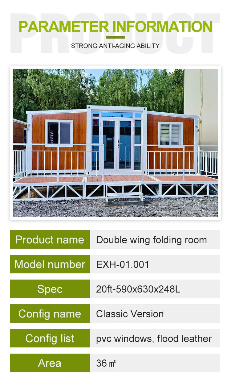 Portable Living Container Tiny House 20ft Foldable Prefab Mobile Modular Office Home Steel Frame Expandable