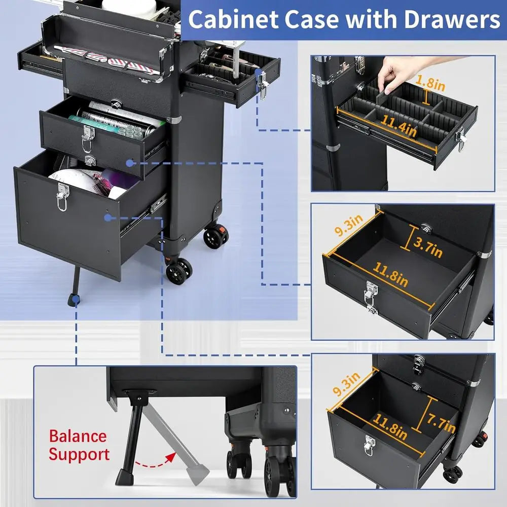 Portable Stylist Cart with 4 Drawers, Rolling Salon Station for Hair & Makeup Services