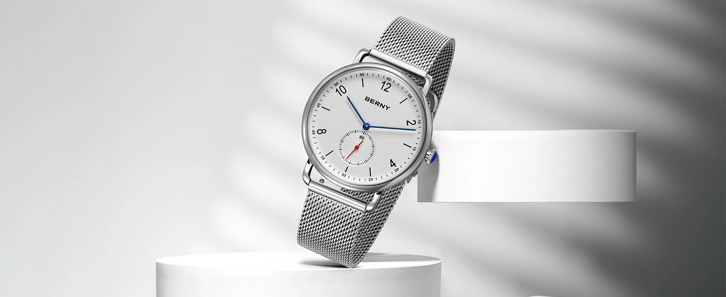 BERNY Quartz Men's Watch  Quality 316L Stainless Steel  Top Slim Case Fashion Couple's Wristwatch Simple Casual Men/Women Watches