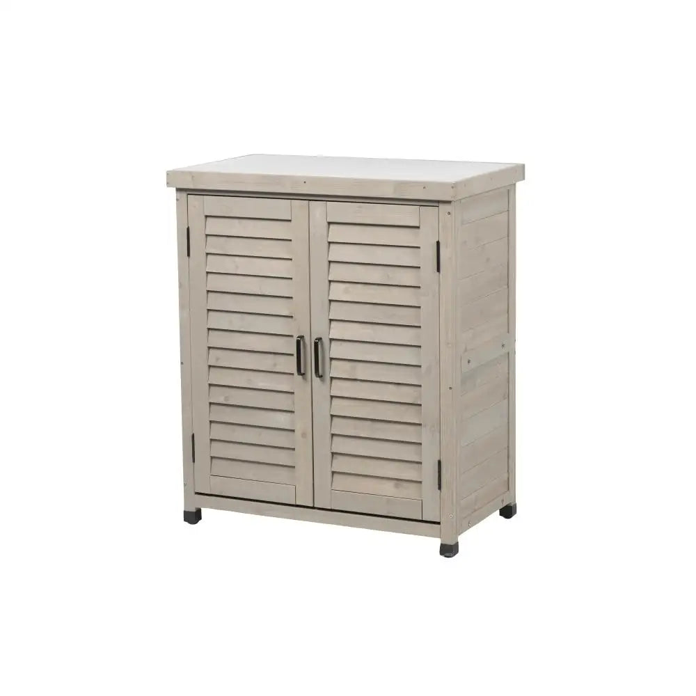 Potting Bench with Storage Cabinet and Metal Table Top for Outdoor Patio,'