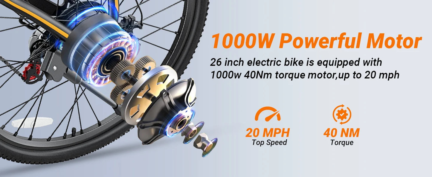 【1 Year Warranty】M26 Electric Bicycle 1000W Peak Motor 360WH