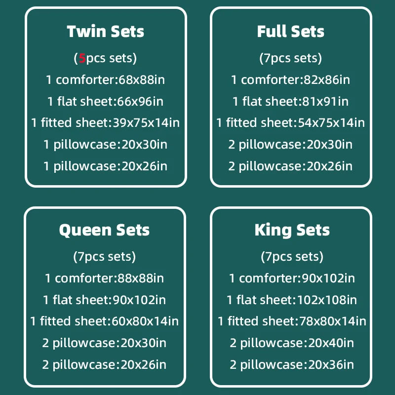 5pcs/7pcs Twin Full Queen King Bedding Sets Home Decor Comforter Flat Sheet