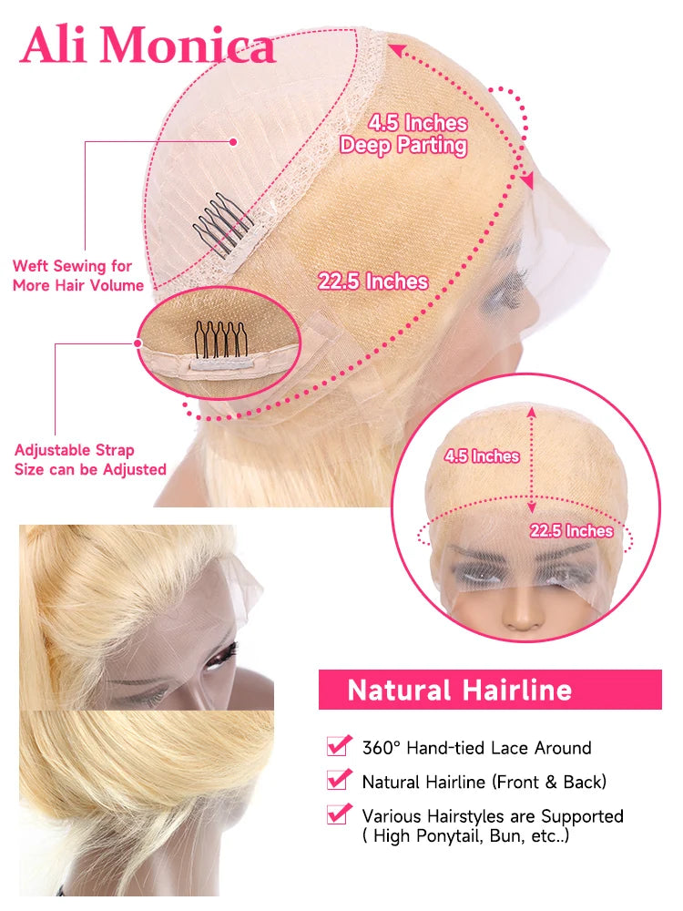 Honey Blonde 360 Full Lace Wig Human Hair Pre Plucked Hd Body Wave Long 613 13x4 Lace Front