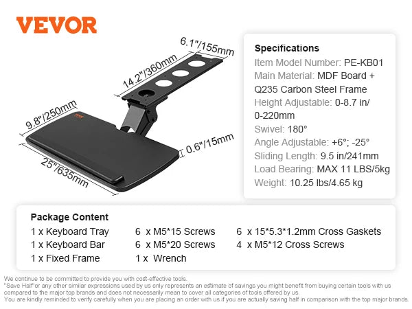 Keyboard Tray under Desk Adjustable Height and Angle Keyboard Tray Slide