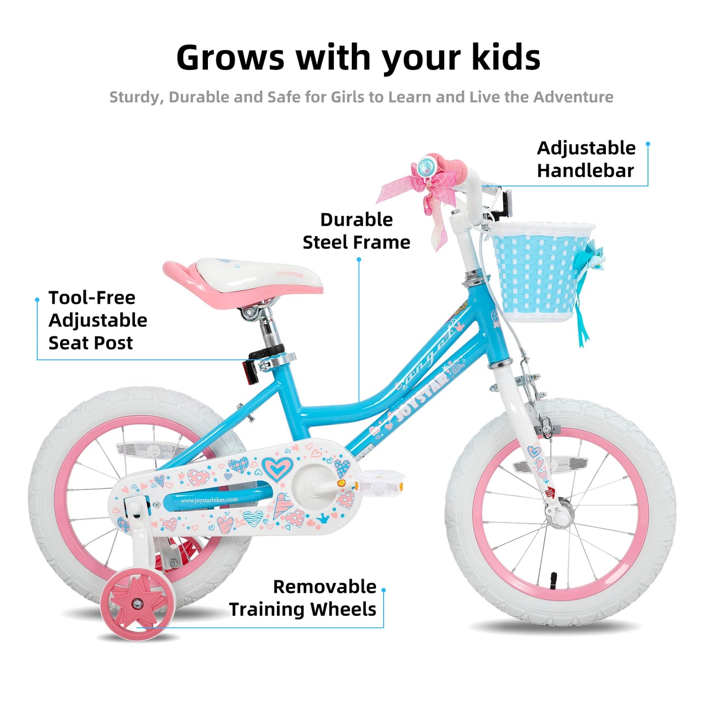 Girls Bike with Basket & Training Wheels Kids Bike Foot Brake