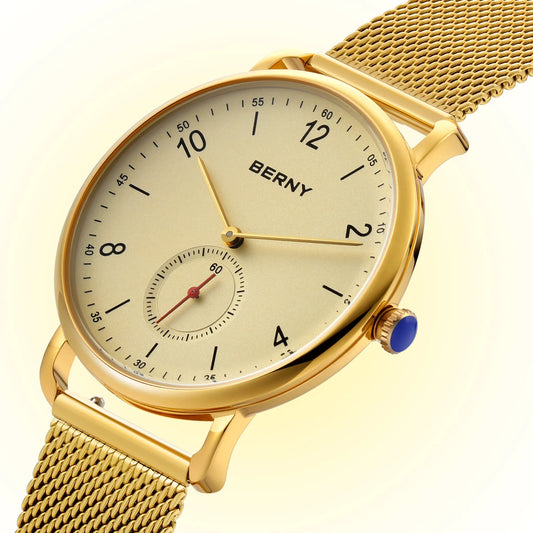 BERNY Quartz Men's Watch  Quality 316L Stainless Steel  Top Slim Case Fashion Couple's Wristwatch Simple Casual Men/Women Watches