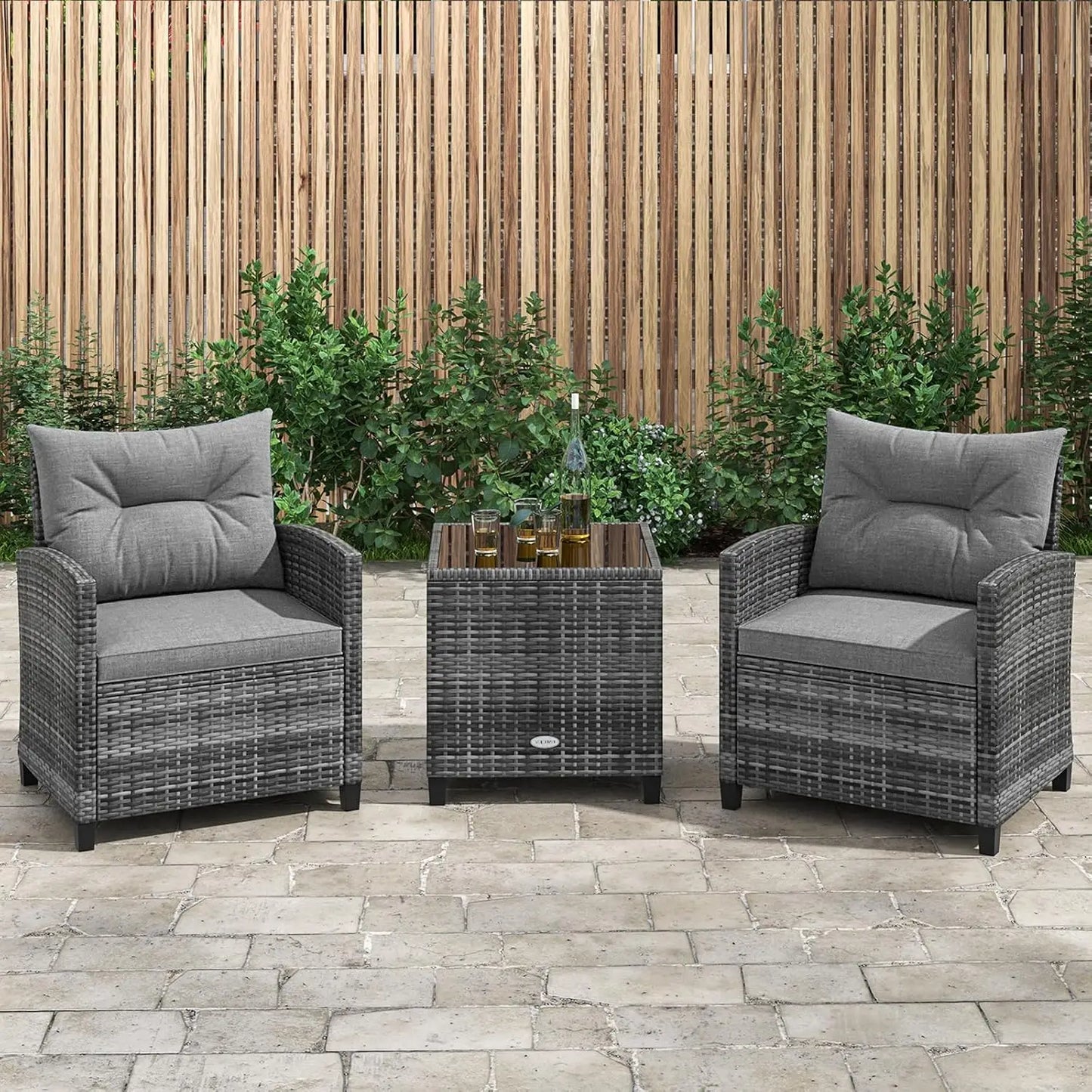 3 Piece Patio Furniture Set, Outdoor PE Rattan Conversation Set with Cushions &
