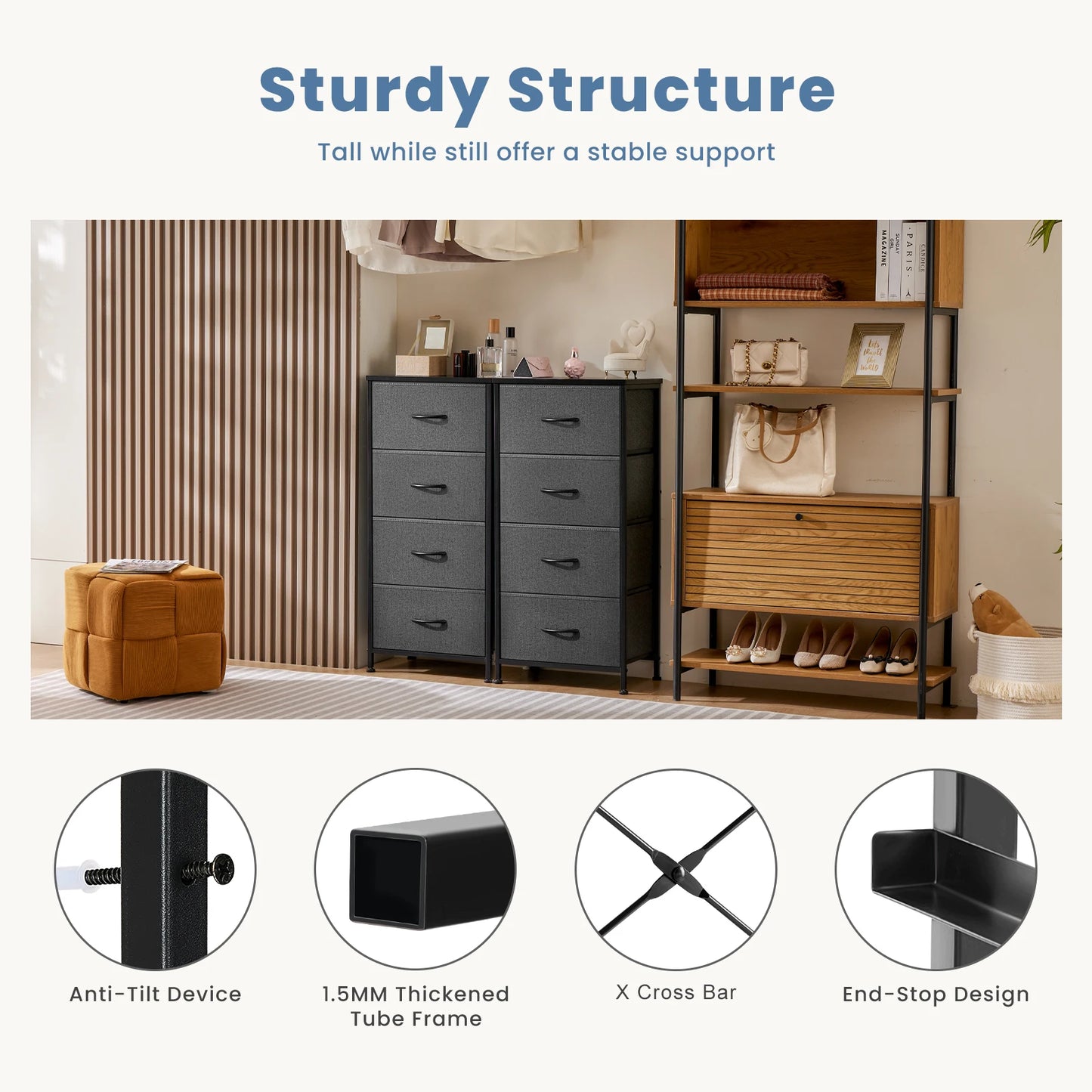Dresser For Bedroom With 4 Fabric Drawers Nightstand Wardrobe