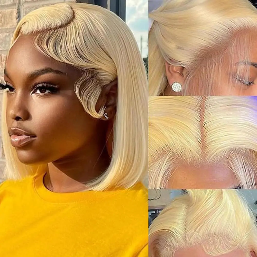 Straight Lace Front Human Hair wig Short Transparent 13x4