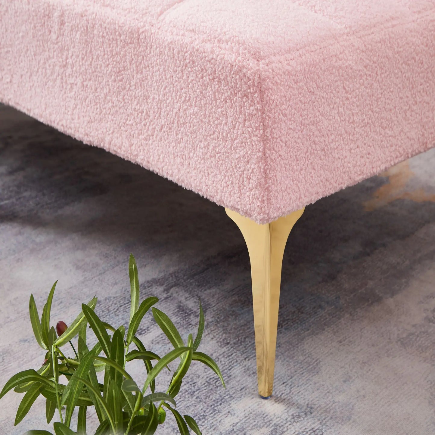 Multi functional convertible single sofa bed bedding and gold metal leg teddy cloth can withstand 300ibs (pink)