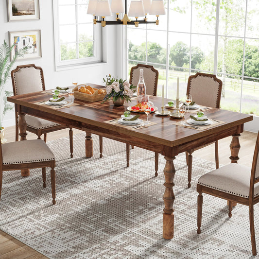 62” Wood Patio Table for 4-6 People, Farmhouse Large Indoor