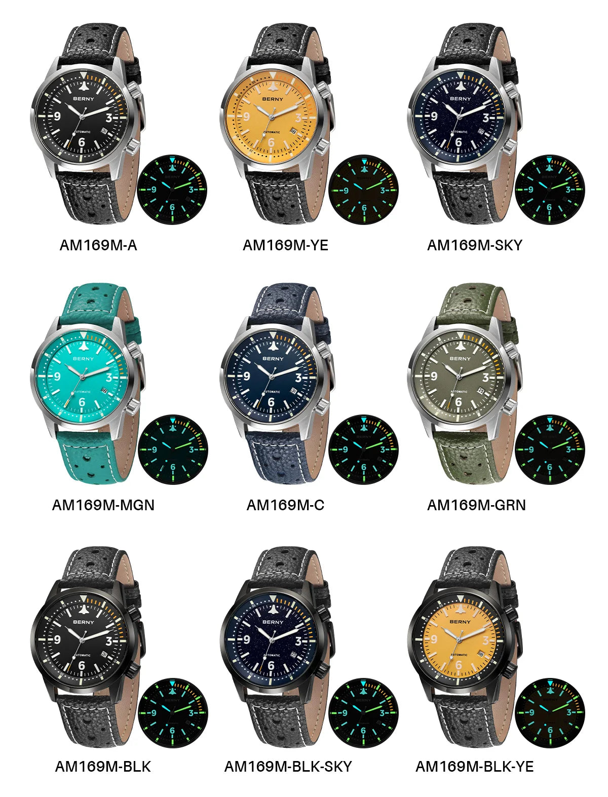 BERNY 20ATM Automatic Men's Diving Watches Top Luminous Sapphire AR Coated Diver Watches