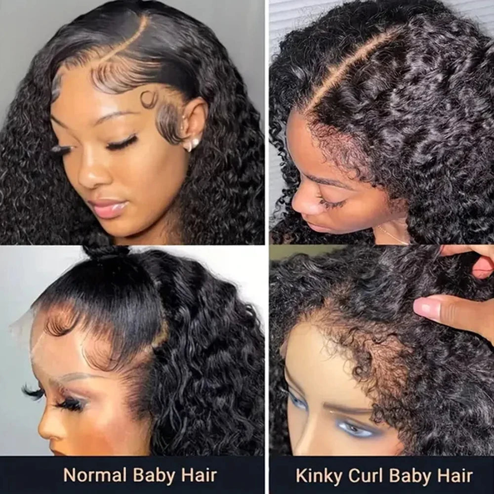 Short Bob Kinky Curly Human Hair Frontal Wig 4C Edges  Closure