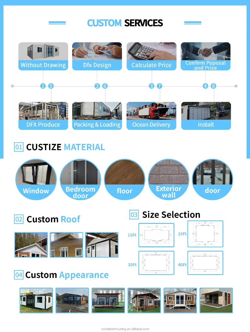 Prefab Houses Module Customized Outdoor Factory Container Home Foldable Tiny 2 3 4 Bedroom Living Container House 20Ft 40Ft