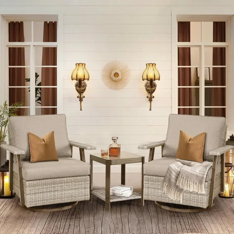 3 Pieces Outdoor Patio Swivel Chairs Set