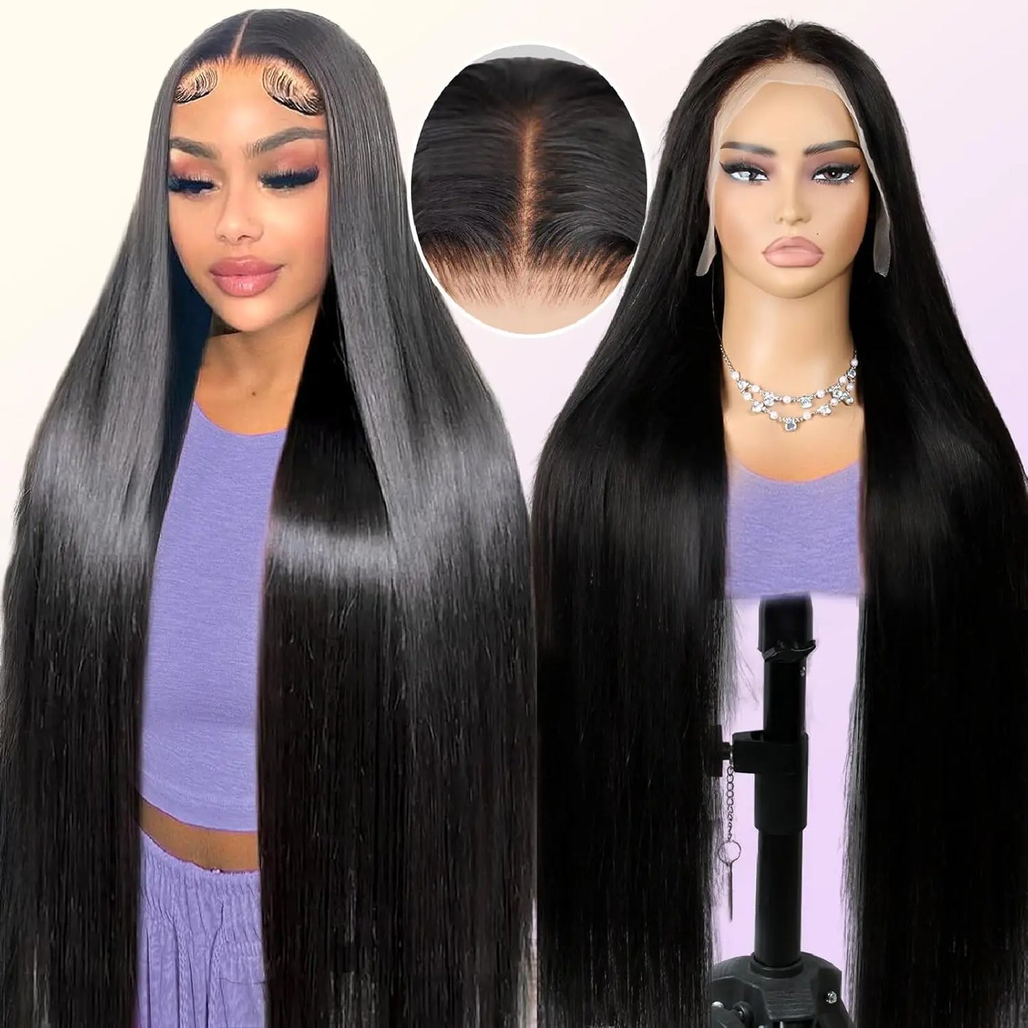 Natural Black Straight 13x4 Lace Front Human Hair Wig Glueless Brazilian