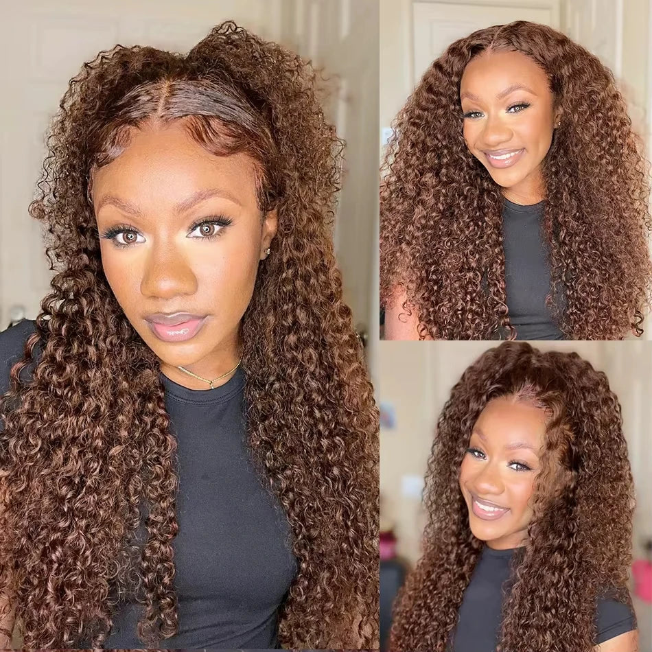 Chocolate Brown Curly  Lace Front Wigs