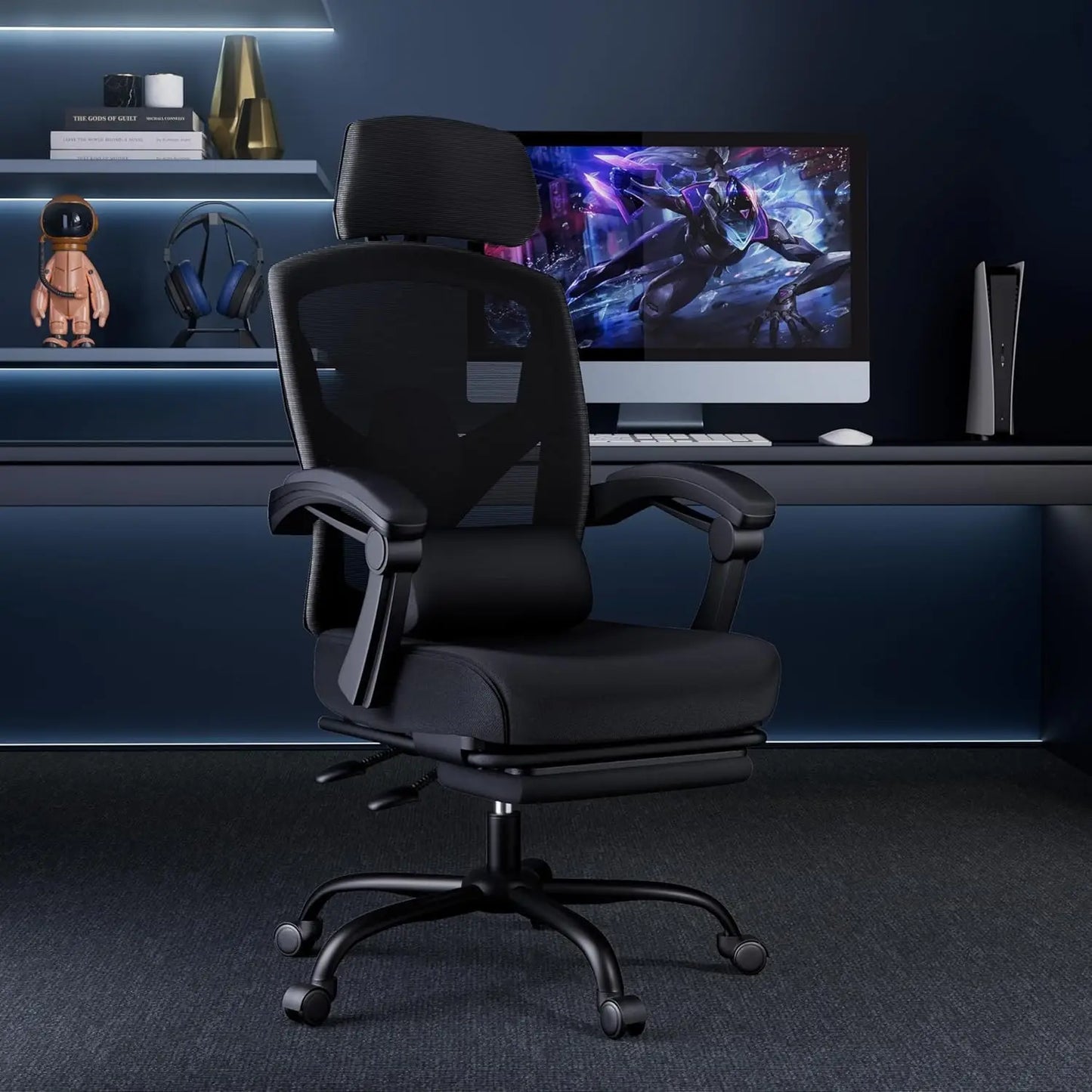 High Back Mesh Rolling Swivel Reclining Office Desk Chair Footrest Headrest Lumbar Support Comfy Arms Wheels