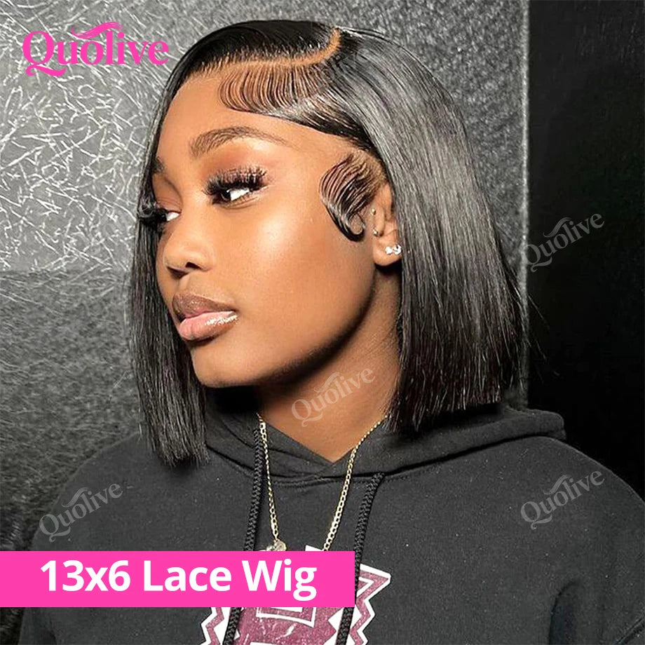 Short Bob Wig Human Hair Wear And Go Glue less Wigs 5x5 Hd Lace Closure Wig 13x6